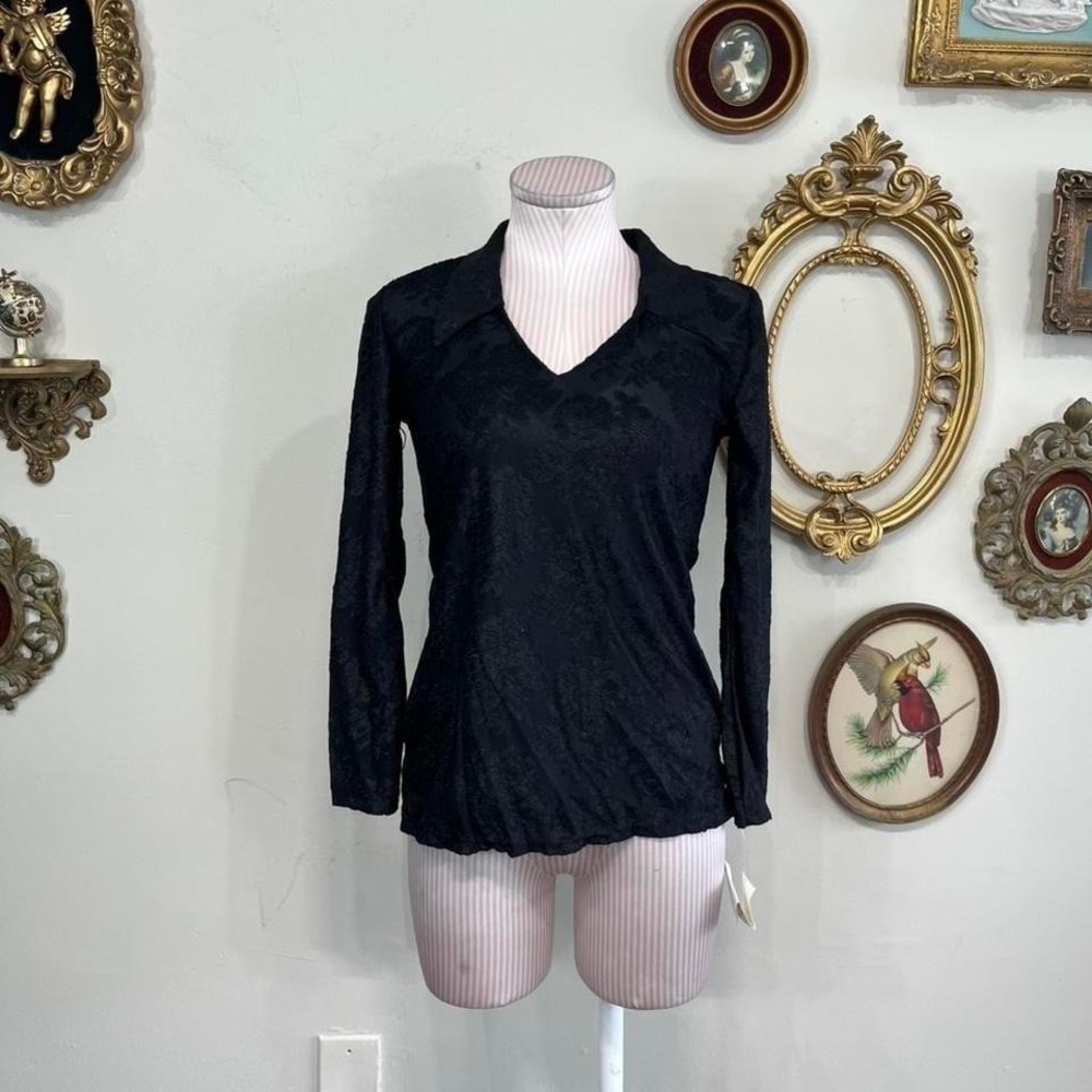 Vintage Cheryl Creations Black Lace Long Sleeve‎ Top Made in USA